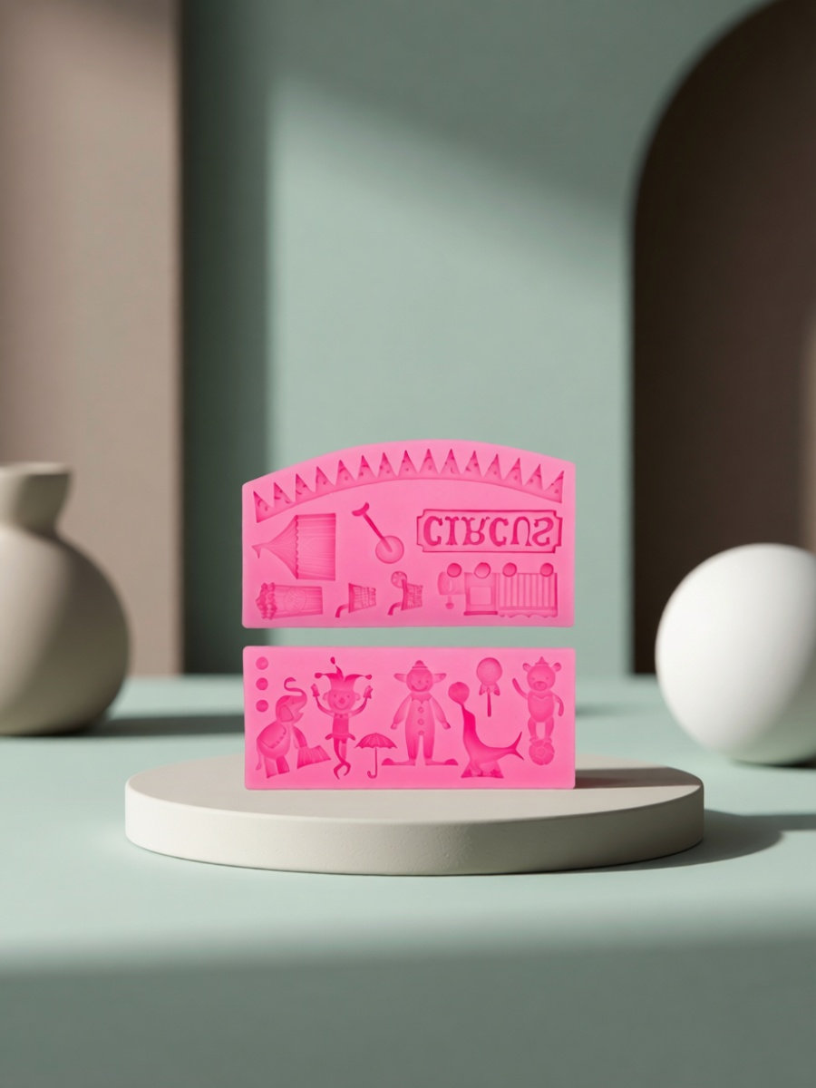 Silicone Mold Baking - 2個セット サーカス柄シリコンフォンダンモールド ケーキ、カップケーキ、チョコレート、キャンディ、クッキー、ムース、マジパン用 DIYクラフト ベーキングデコレーション