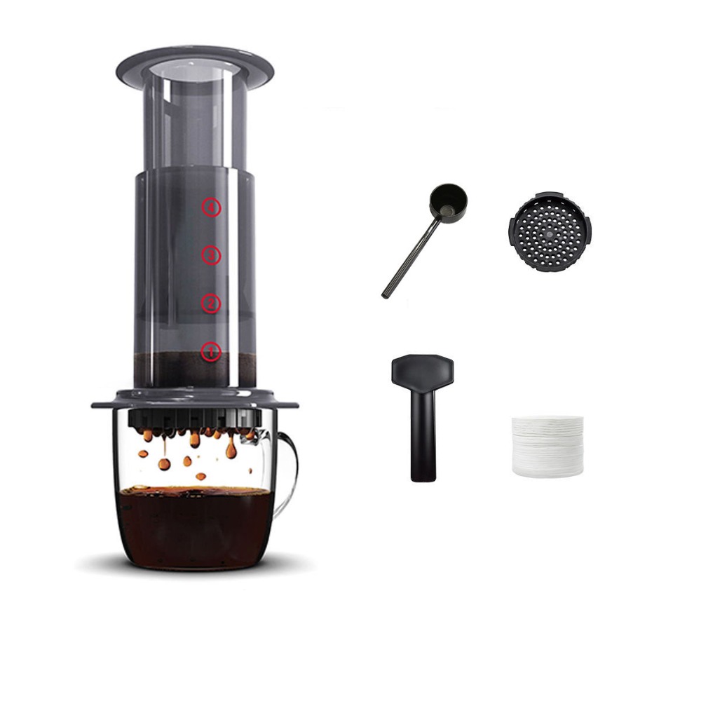 French Press Coffee Maker - シェアポットポータブルコーヒーケトル透明フレンチスタイルプレスコーヒーポット滑り止め軽量ハンドプアコーヒーメーカー屋外