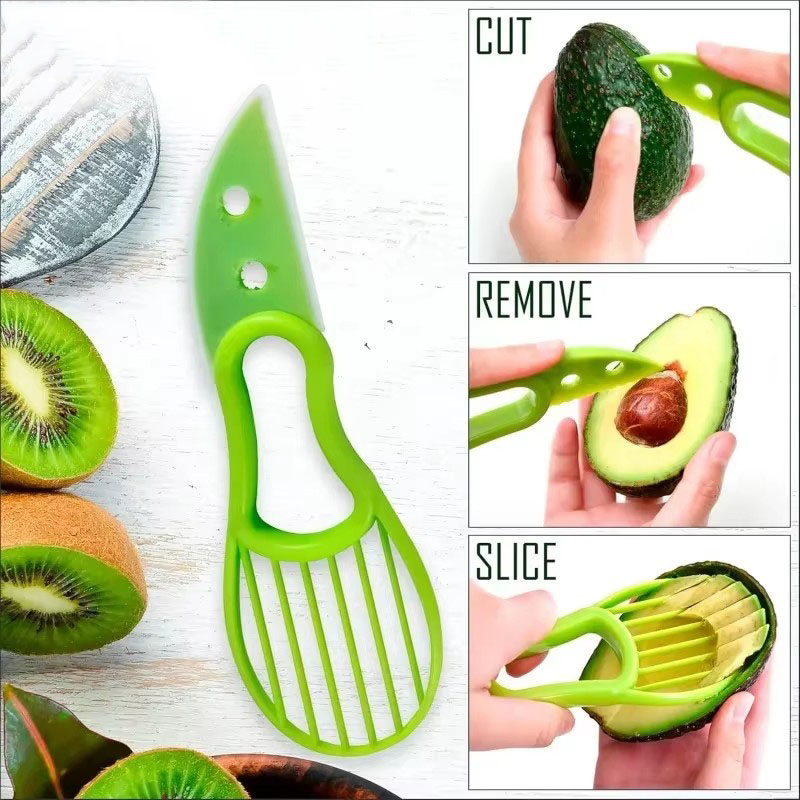 Avocado Slicer Tool - 1/2/3個入り 3-in-1 アボカドスライサー、芯抜き、バター状にするためのカッター、果物皮むき器、果肉分離器、プラスチック製ナイフ、キッチン用野菜調理器具