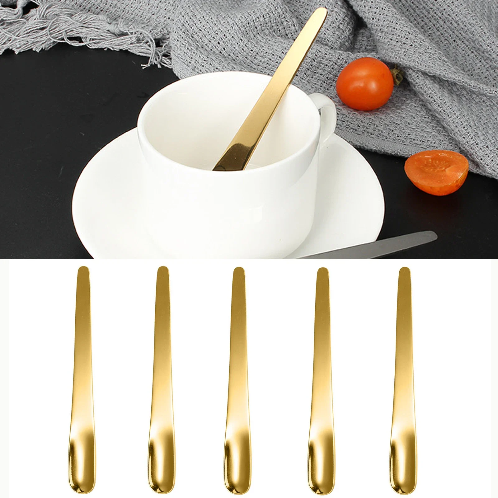 Kitchen Gadgets Blender - ステンレス製コーヒースプーン,デザート用フラットスプーン,小さなスプーンミキサー,攪拌バー,キッチン食器,5個