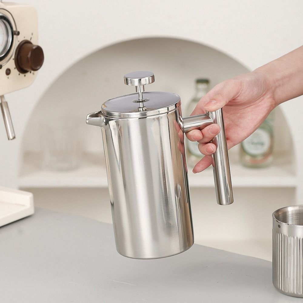 French Press Coffee Maker - 350ml/600ml/800ml/1000ml/1500mlの容量に対応したフレンチプレス式コーヒーメーカー。フィルターシステムを搭載し、お手入れが簡単。ステンレス製で、二重構造になっています。