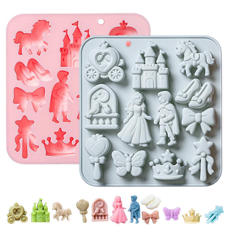 Silicone Mold Baking - 12個の型がある3Dプリンス・プリンセスシリコンモールド（ケーキ、キャンディ、チョコレートのデコレーション用）