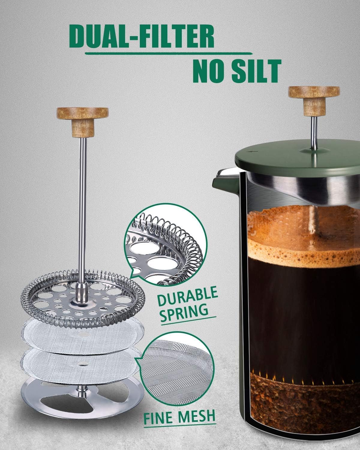POLIVIAR 34オンス フレンチプレス コーヒーメーカ - French Press Coffee Maker のレビューと価格