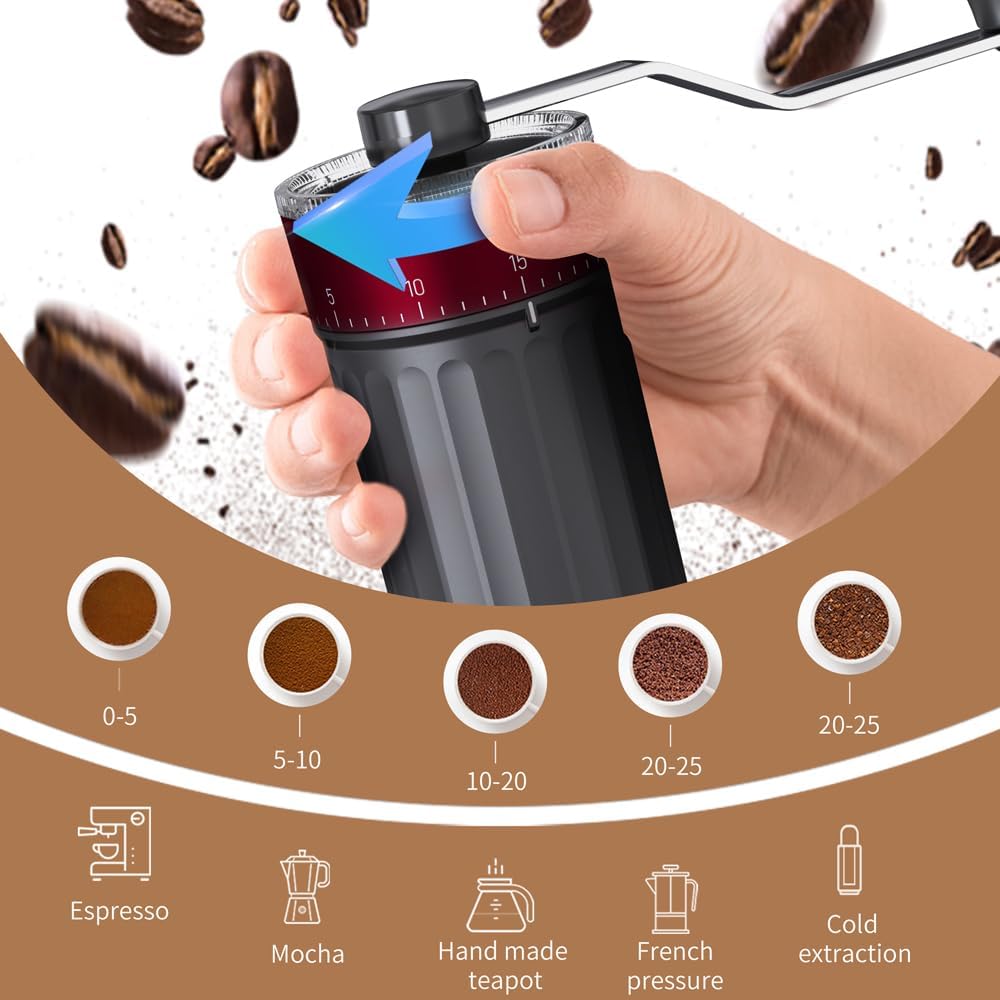 手動コーヒーグラインダー 40段階外部調整付き ハンドクラン - French Press Coffee Maker のレビューと価格